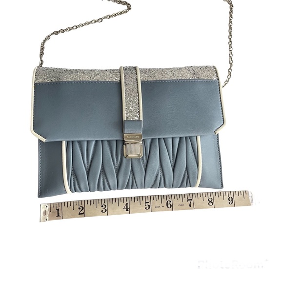 Miu Miu Light Blue & Silver Leather Crossbody Bag Matelasse Clutch Madras Chain - Picture 4 of 8